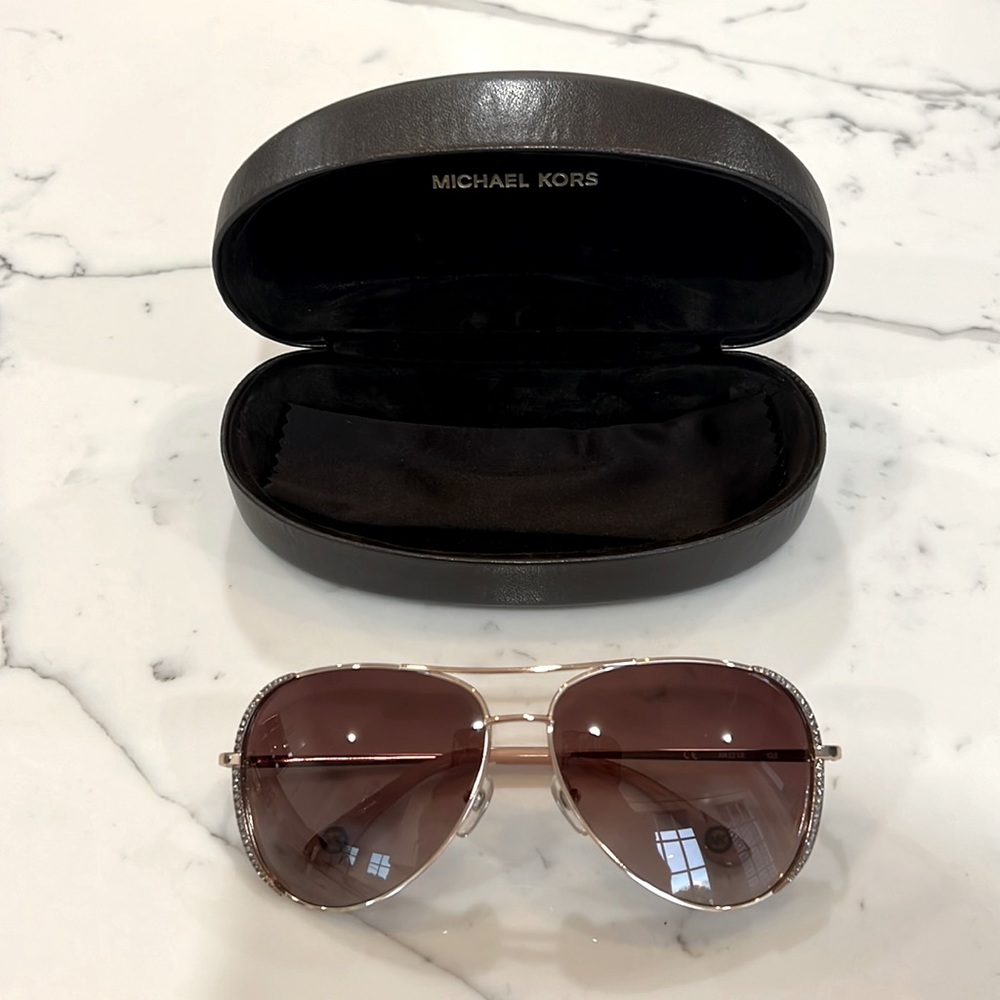 Michael Kors gold aviators with rhinestones